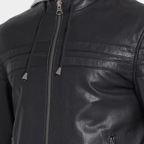 mens brice black hooded leather jacket 3