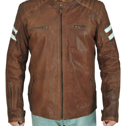 mens brown biker leather jacket