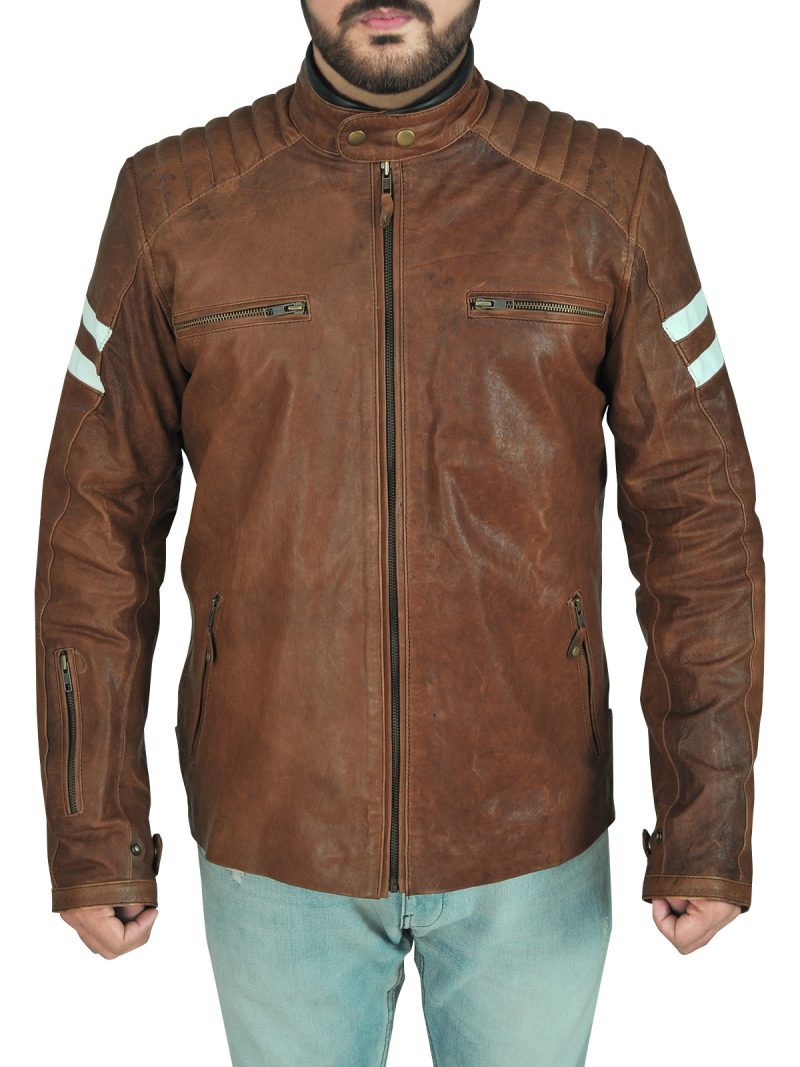 mens brown biker leather jacket