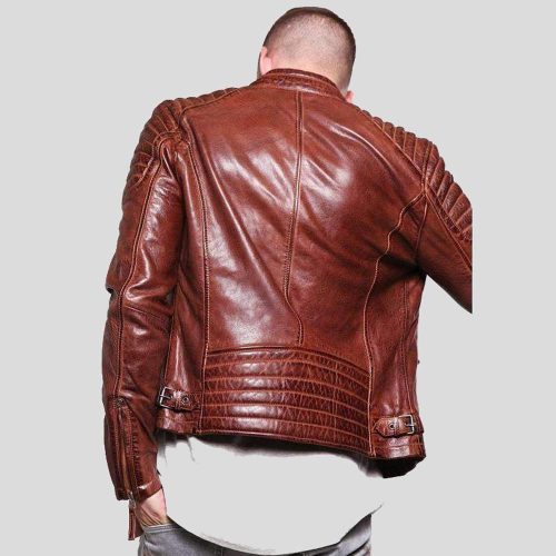 mens brown leather racer jacket fred 3