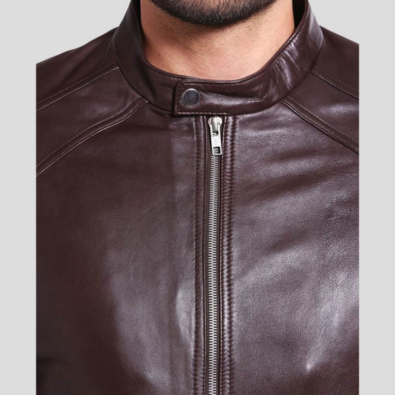 mens brown leather racer jacket joey 2