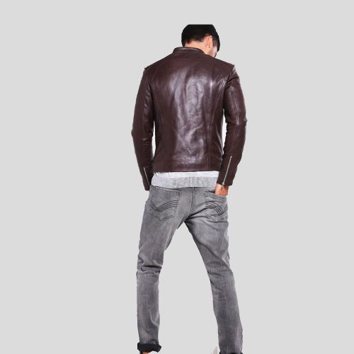 mens brown leather racer jacket joey 3