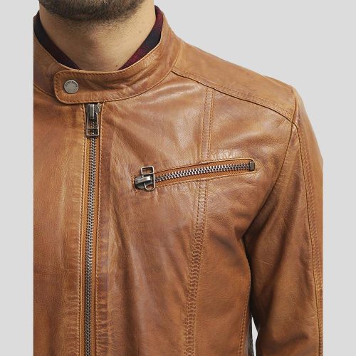 mens brown leather racer jacket ricardi 2