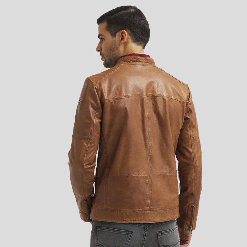 mens brown leather racer jacket ricardi 4