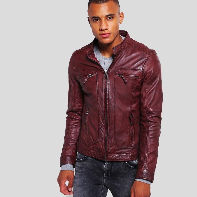 mens brown leather racer jacket timo 1