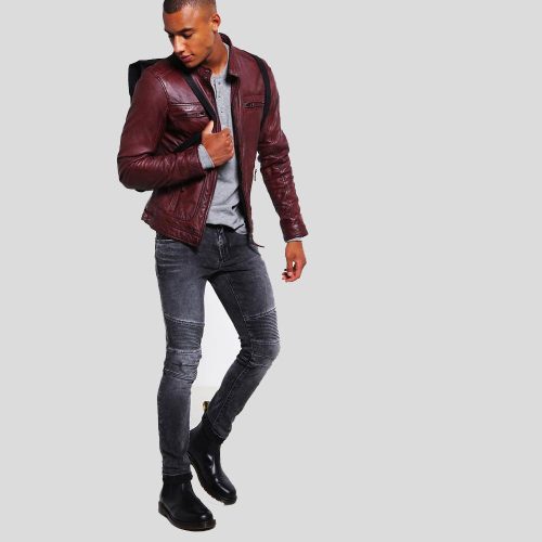 mens brown leather racer jacket timo 3