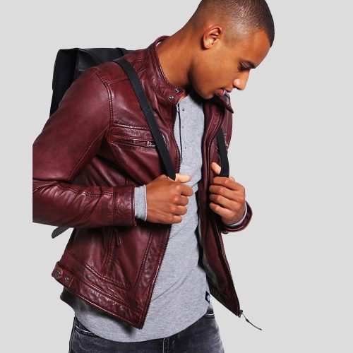 mens brown leather racer jacket timo 4