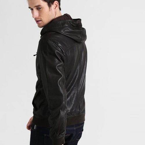 Chet Black Hooded Genuine Leather Jacket - Shearling leather