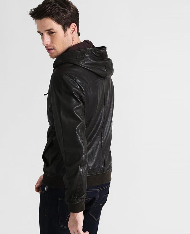 Chet Black Hooded Genuine Leather Jacket - Shearling leather