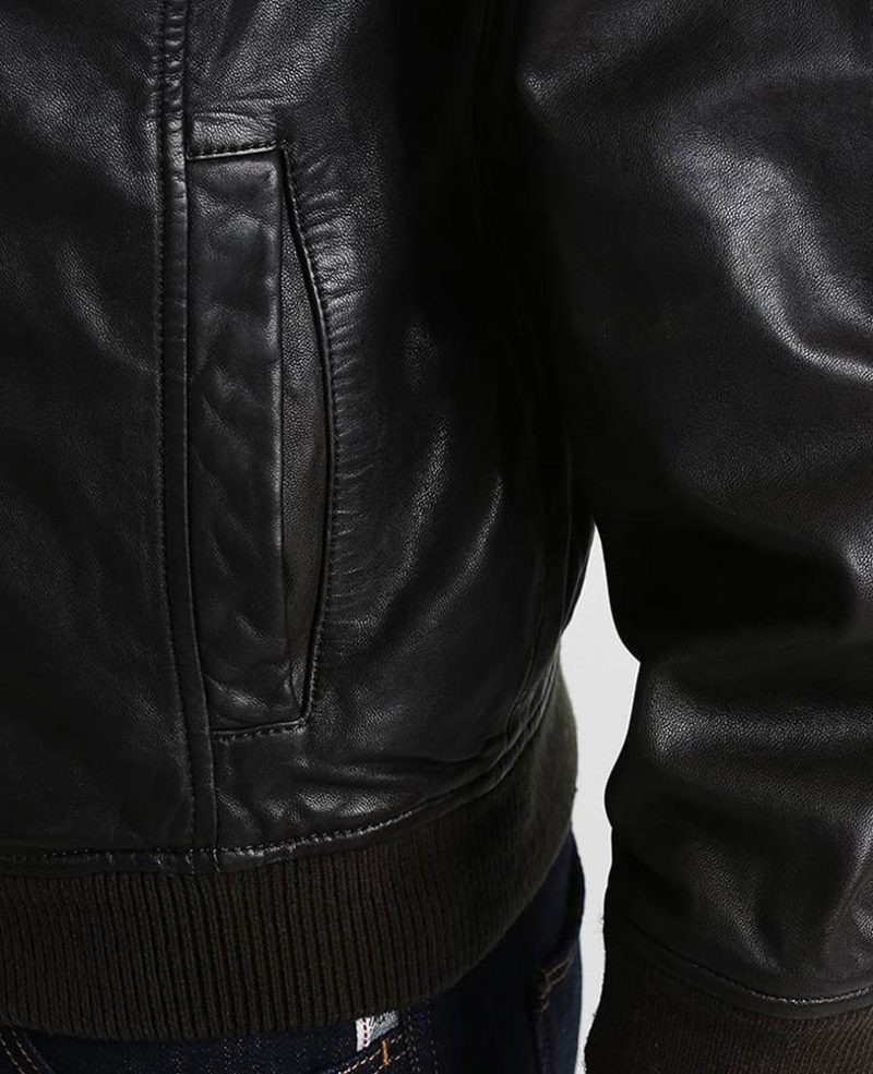 mens chet black hooded leather jacket 3