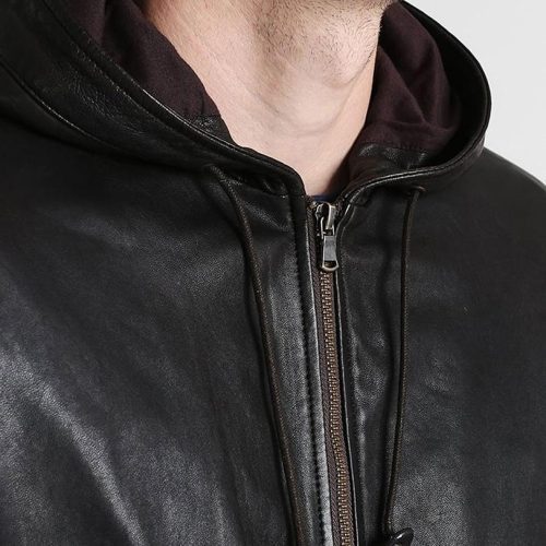 mens chet black hooded leather jacket 4