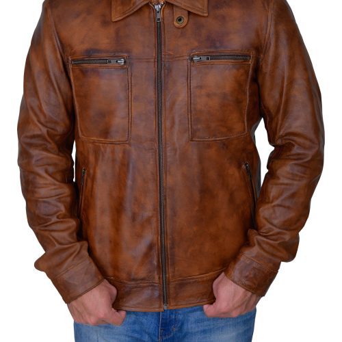 mens distressed brown leather jacket