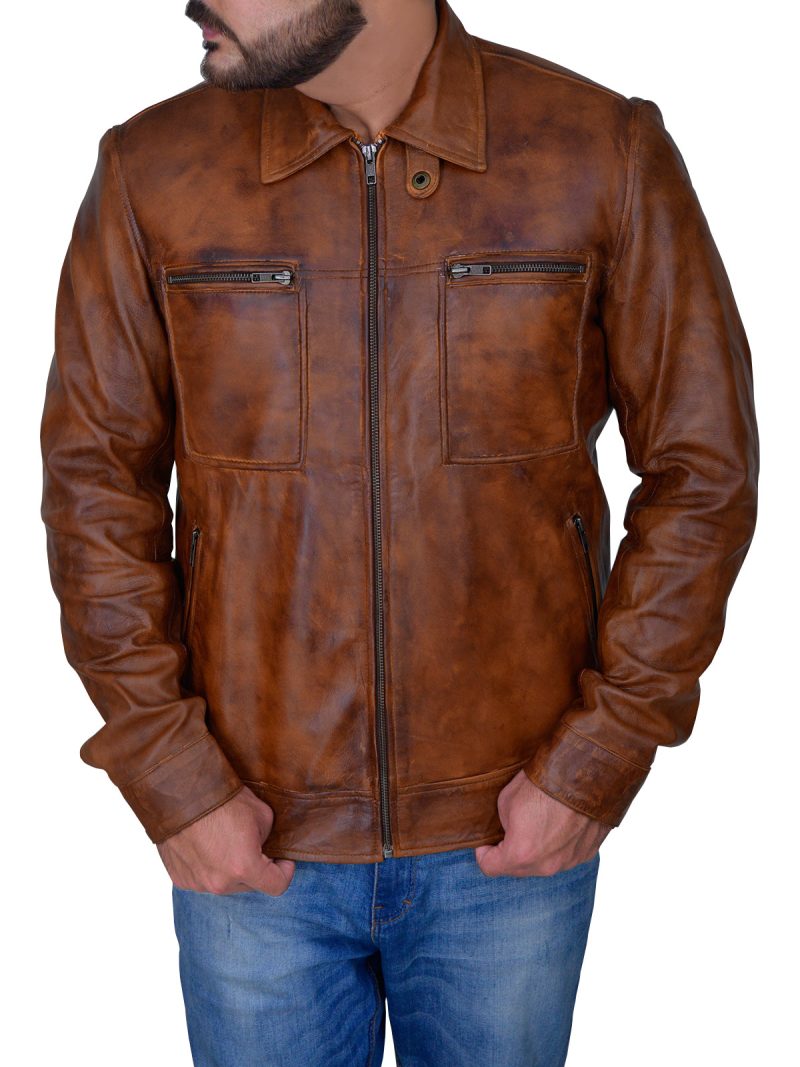 mens distressed brown leather jacket