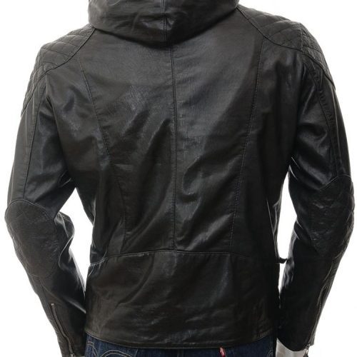 mens franc black hooded leather jacket 3