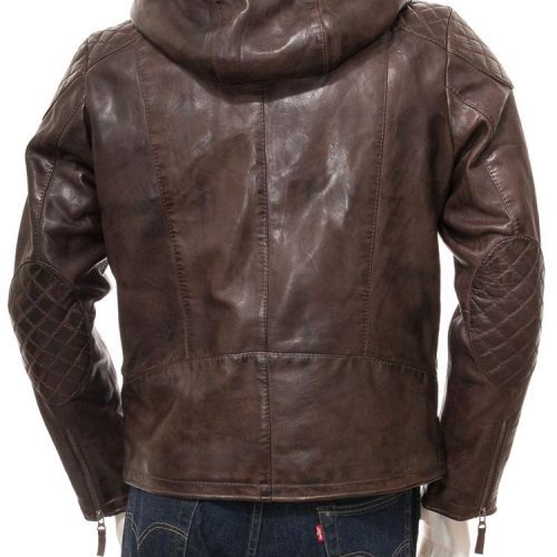 mens george brown hooded leather jacket 5