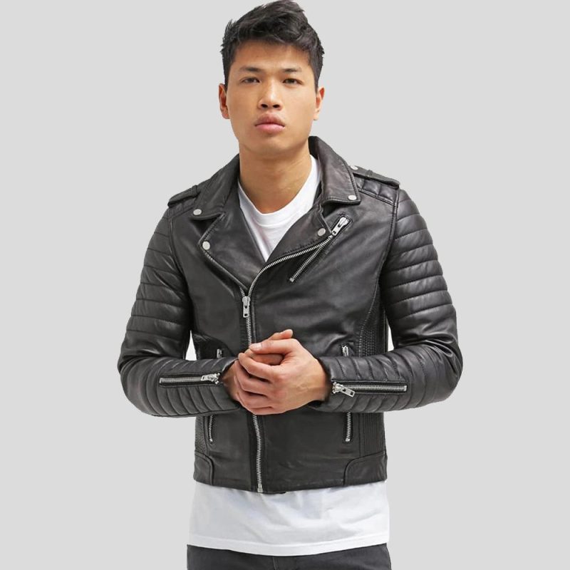 mens harl black quilted leather jacket 1