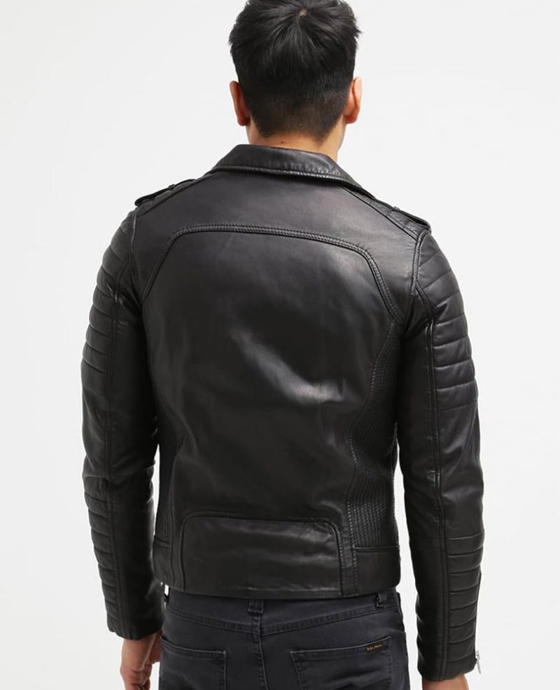 mens harl black quilted leather jacket 4