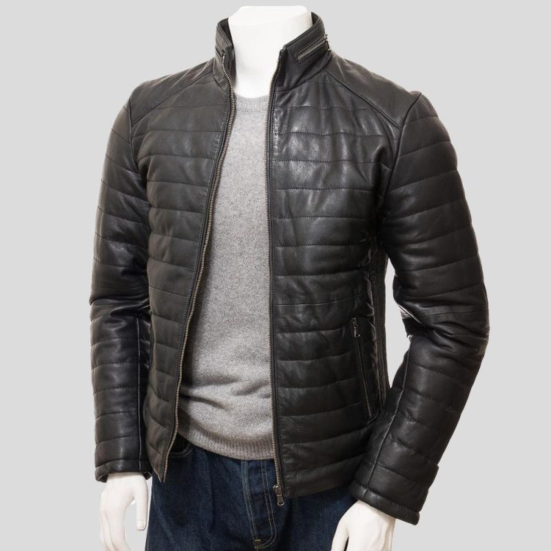 mens jair black quilted leather jacket 1 final