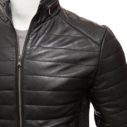 mens jair black quilted leather jacket 3