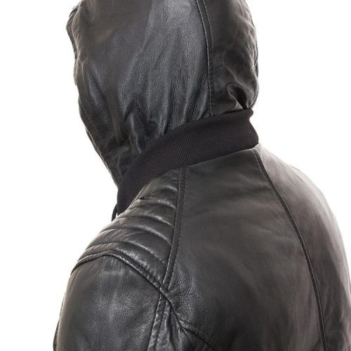 mens jed black hooded leather jacket 3