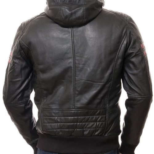 mens jed black hooded leather jacket 5