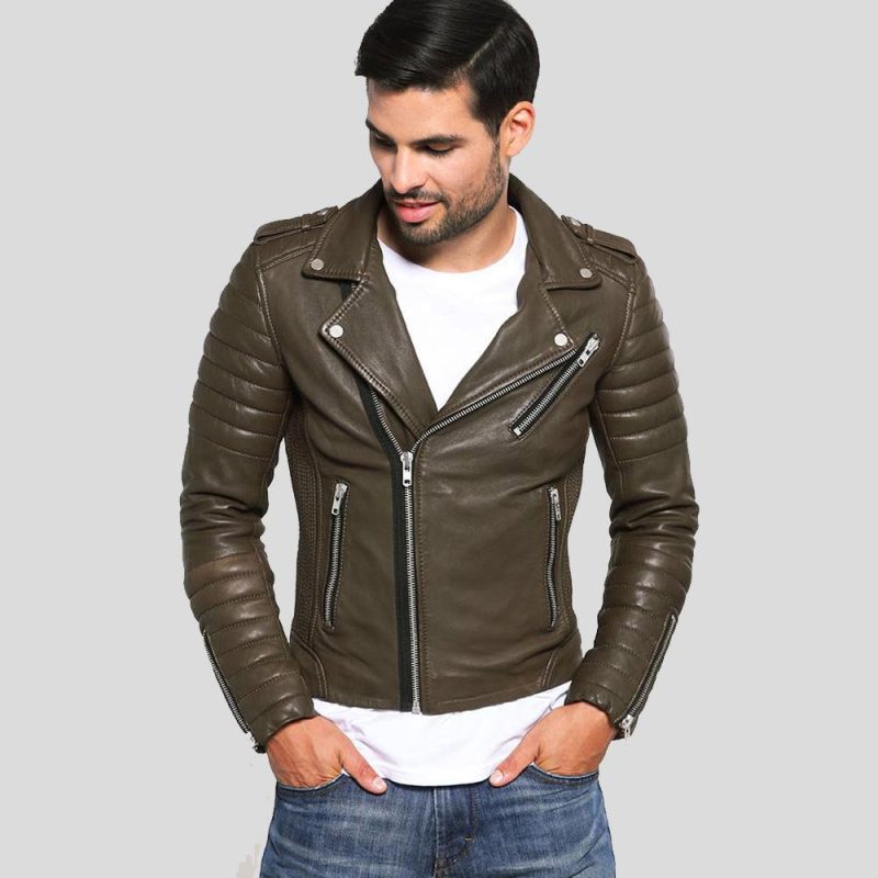 mens mac army green quilted leather jacket 1 final