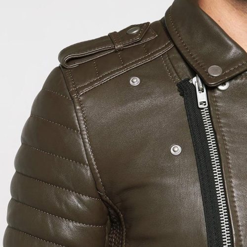 mens mac army green quilted leather jacket 5