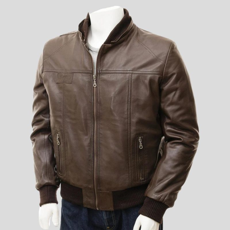 mens mado brown hooded leather jacket 1