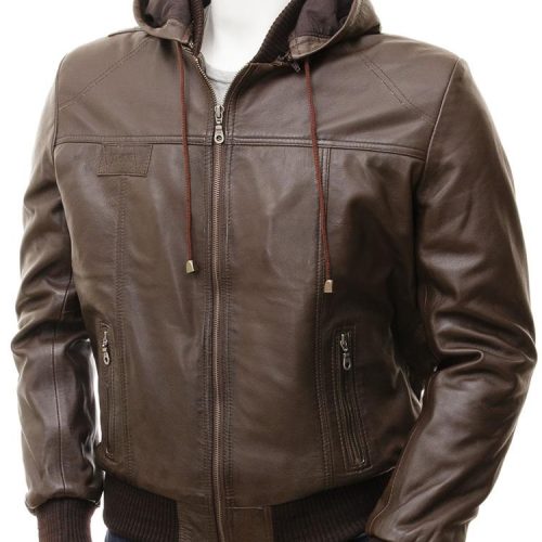 mens mado brown hooded leather jacket 4