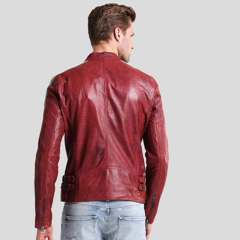 mens red cafe racer leather jacket steven 2