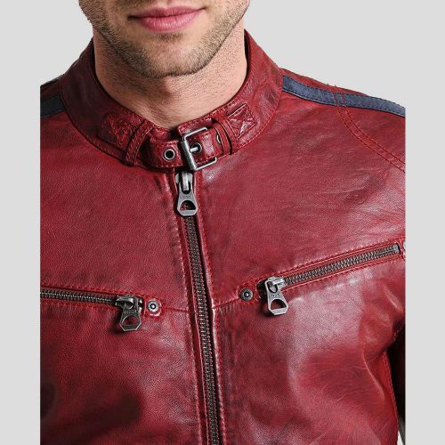 mens red cafe racer leather jacket steven 3