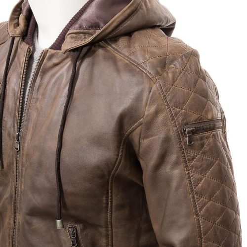 mens rick brown hooded leather jacket 3