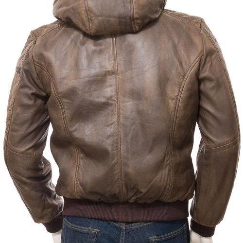 mens rick brown hooded leather jacket 5