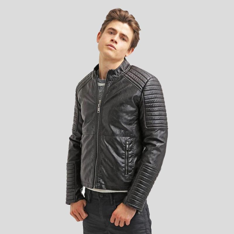 mens robt black quilted leather jacket 1