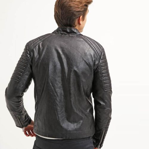 mens robt black quilted leather jacket 3