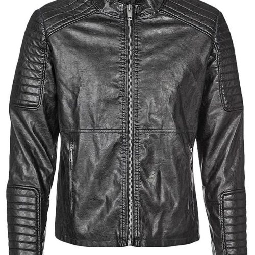 mens robt black quilted leather jacket 4