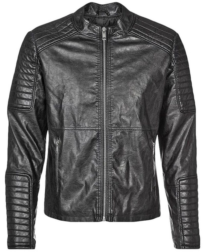 mens robt black quilted leather jacket 4