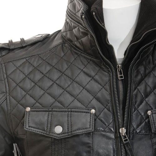 mens ronn black quilted leather jacket 2