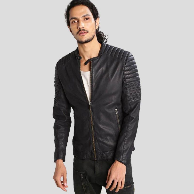 mens sung black quilted leather jacket 1 final