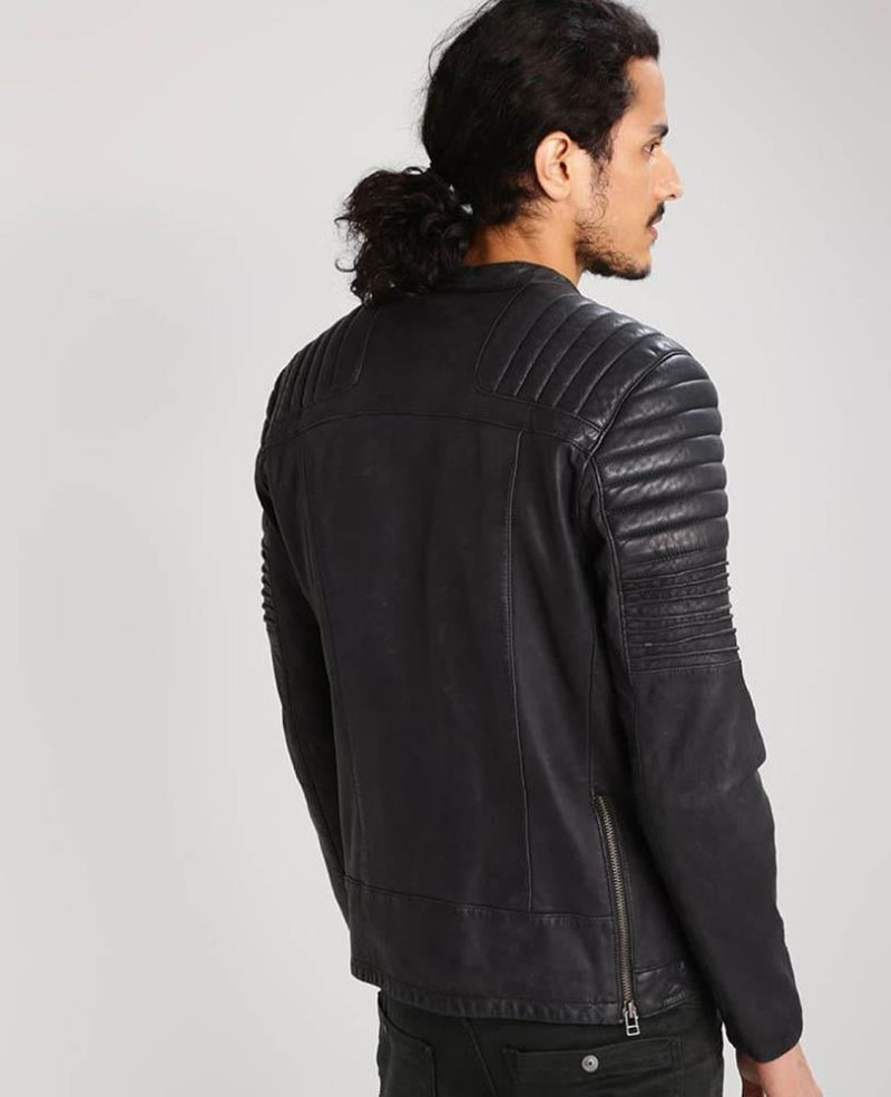 mens sung black quilted leather jacket 3