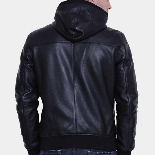 Theo Black Hooded Leather Jacket - Shearling leather