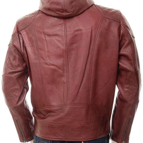 mens tore red hooded leather jacket 4