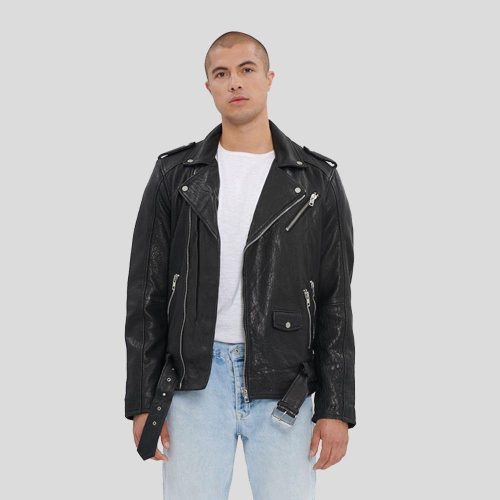 Adiv Black Motorcycle Leather Jacket - Shearling leather