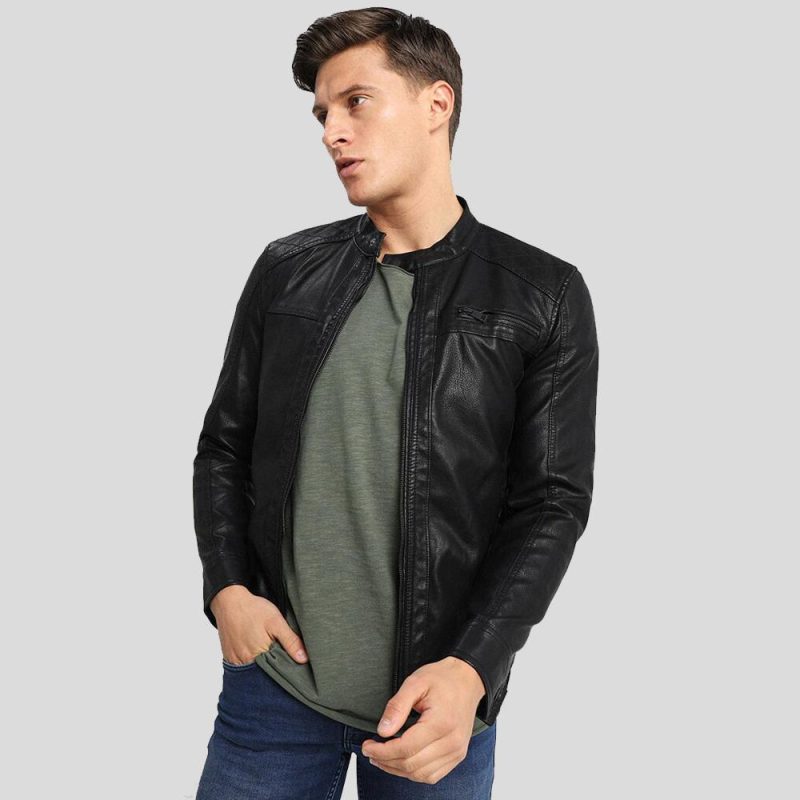 Drew Black Motorcycle Leather Jacket - Shearling leather