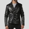 Elex Black Motorcycle Leather Jacket - Shearling leather