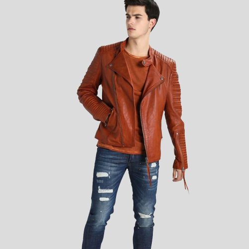 motorcycle leather jacket brown brad 2