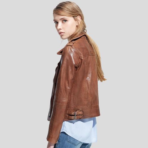 motorcycle leather jacket emma womens brown 4