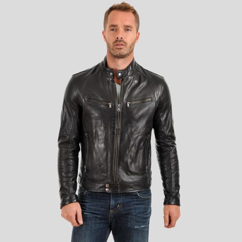 motorcycle leather jacket evan black 2