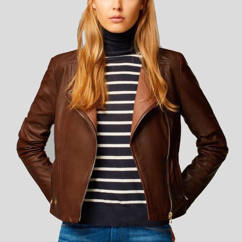 motorcycle leather jacket olivia womens brown 2