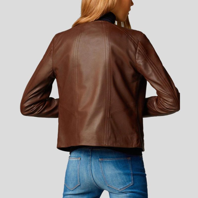 motorcycle leather jacket olivia womens brown 3